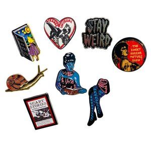 7 Assorted Pins for Jackets or Bags Horror-Themed, Disney, Quirky, Beetlejuice